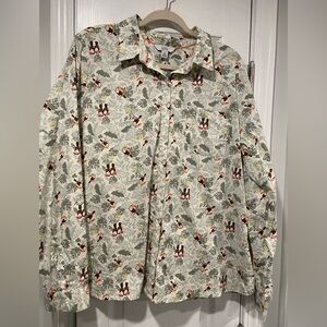 Croft & Barrow Size XXL Tropical Palm Toucan Print Cotton Button Down Shirt